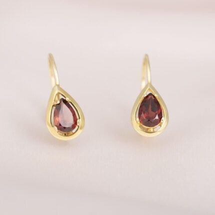 Gold Garnet Drop Earrings – Classic-2