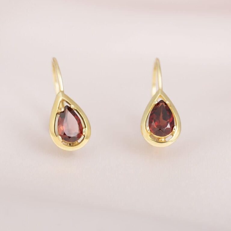 Gold Garnet Drop Earrings – Classic-2